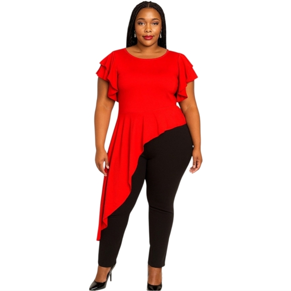 Cato Women's Plus Asymmetric Red Blouse Top Tunic  Cap Sleeve 18 20 - Picture 1 of 4